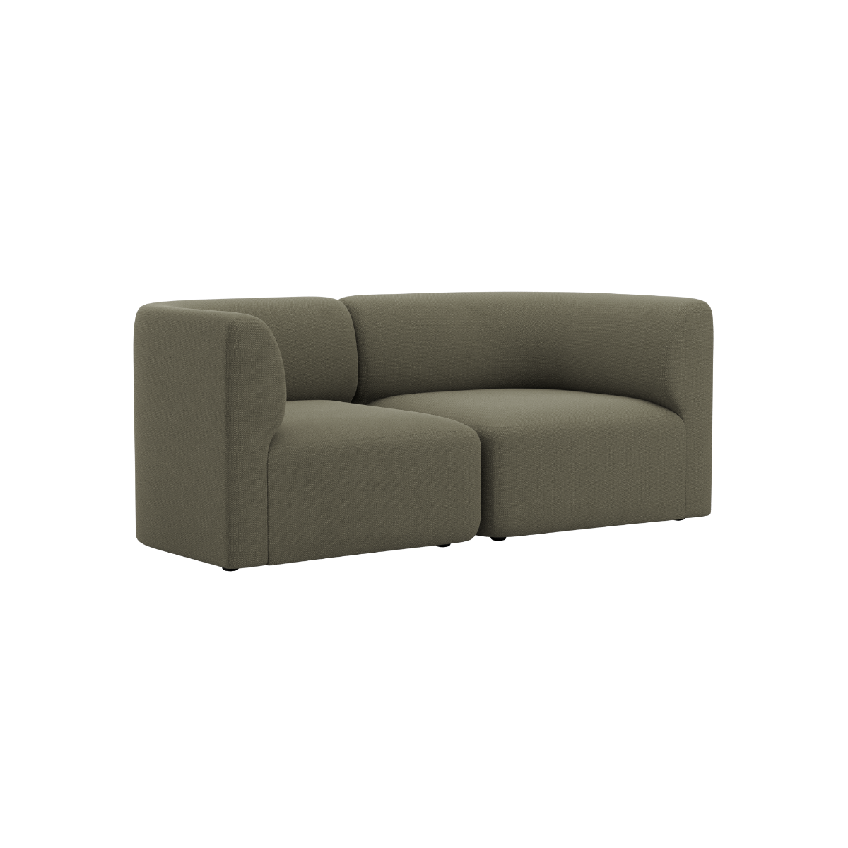 sackit indoor two seater sofa in muted olive green with rounded arms and deep cushions on a clean background