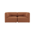 Brown two seater sofa with soft rounded arms and cushioned seats by sackit
