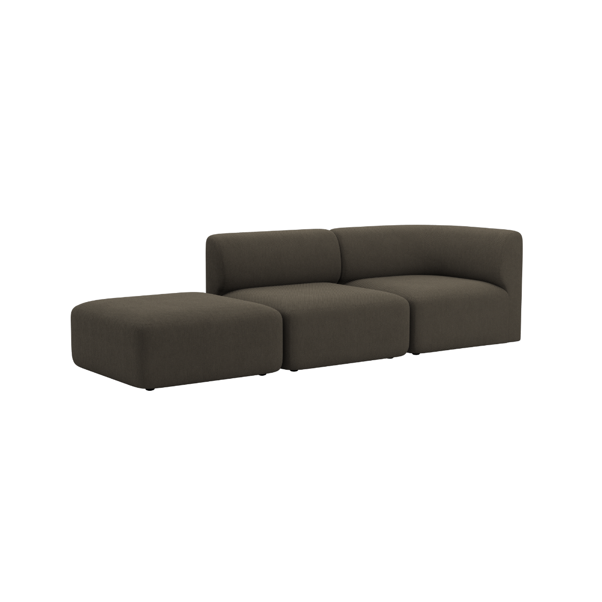 Dark brown two seater sofa with open end and rounded cushions Scandinavian indoor furniture by sackit designed for comfort and flexible lounging