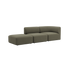 sackit Fjord two seater sofa with open end in muted olive upholstery and soft rounded lines for comfortable Scandinavian indoor living