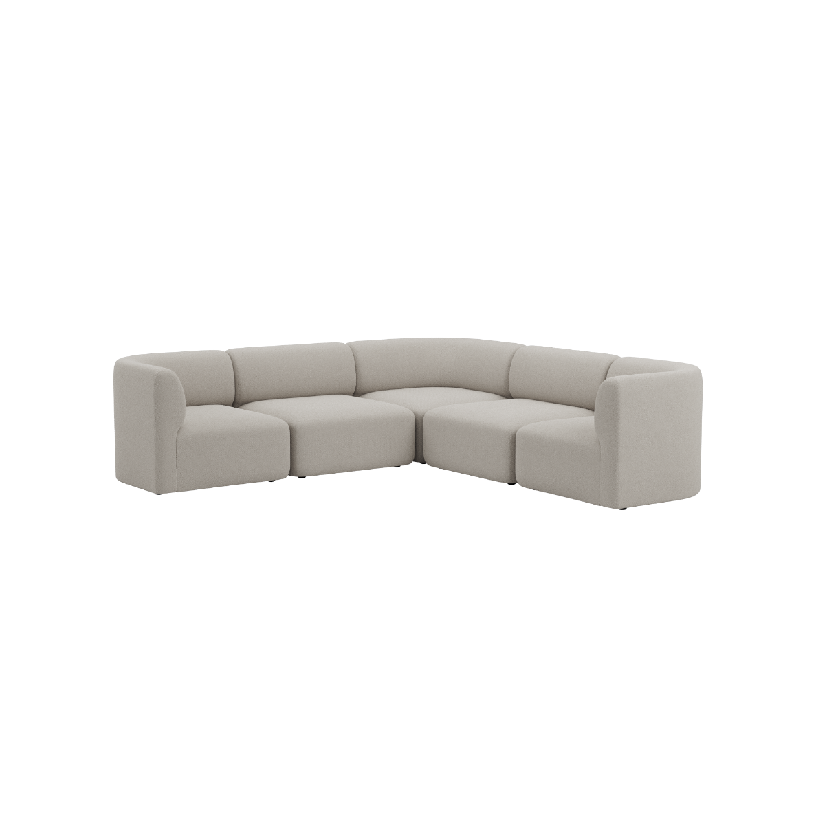 Curved light grey Fjord corner sofa with soft rounded cushions and a calm Scandinavian design for comfortable indoor seating by sackit