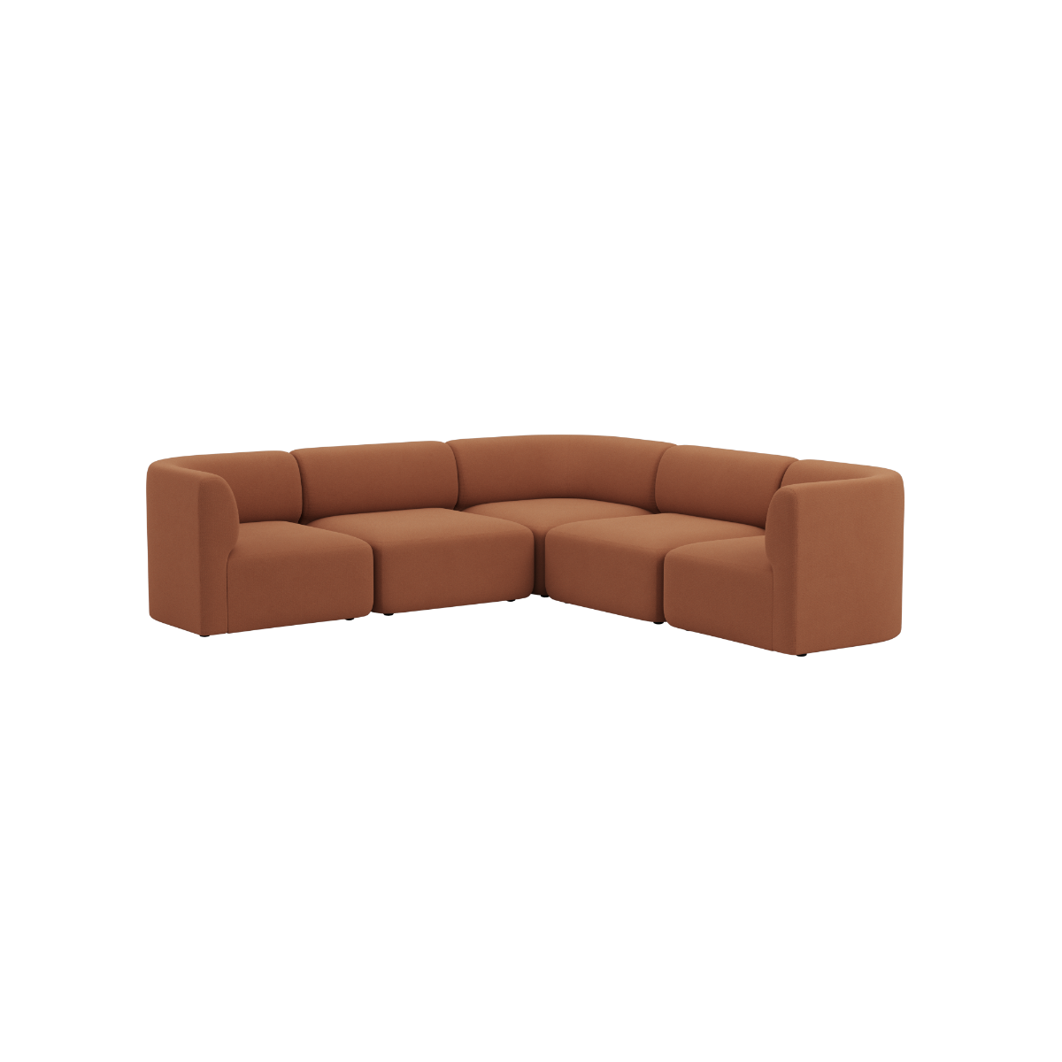 Brown fjord corner sofa with soft rounded lines and deep cushioned seating shown on a plain background from sackit