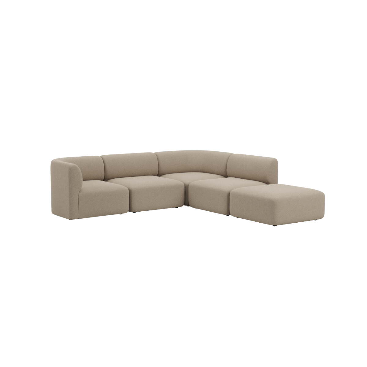 Beige Fjord corner sofa with an open end and soft rounded cushions on a dark background from sackit Europe