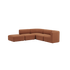 Brown sackit Fjord corner sofa with an open end and softly rounded cushions in a calm Scandinavian design on a plain background