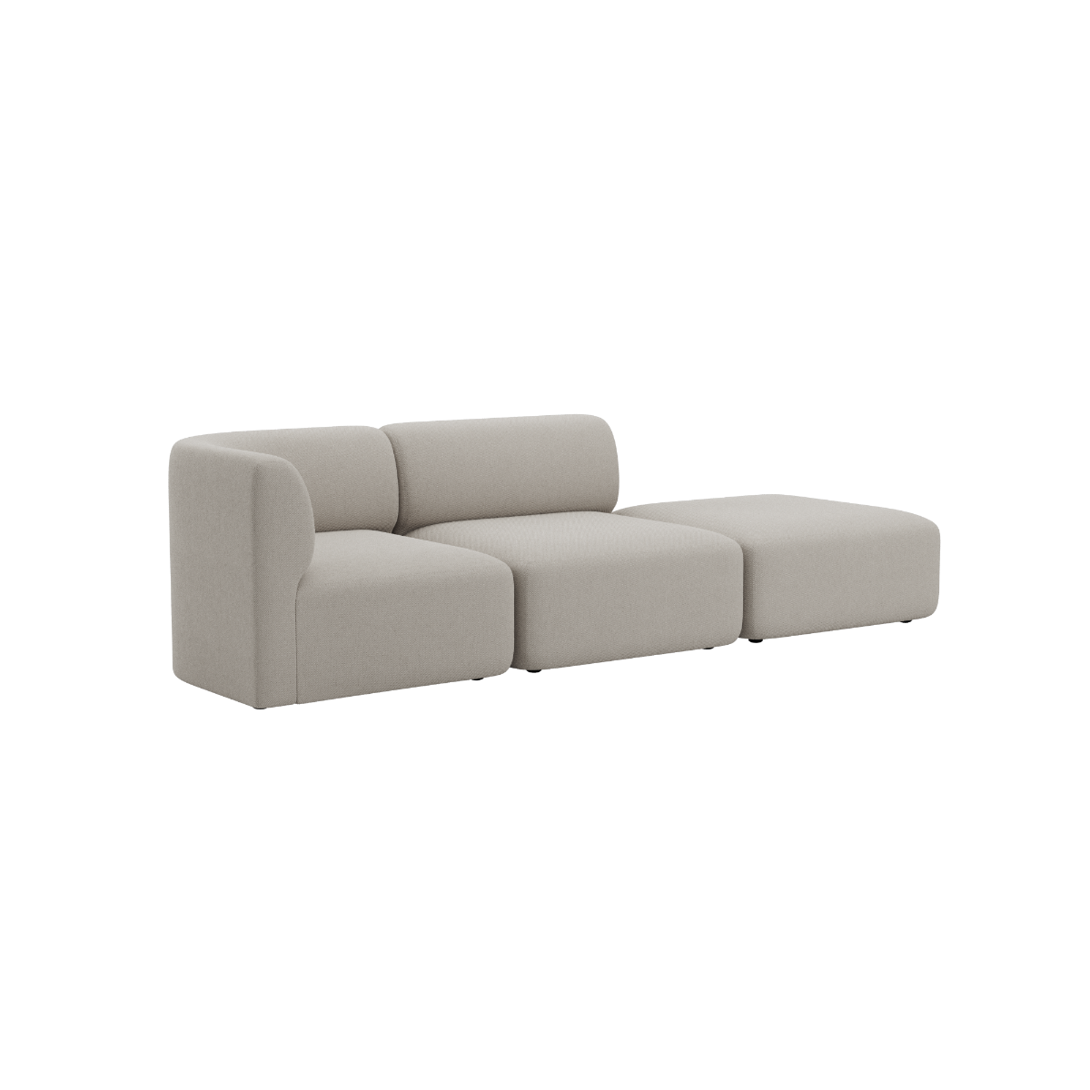 Light beige two seater sofa with an open end and soft rounded cushions in a calm Scandinavian design by sackit for indoor living spaces