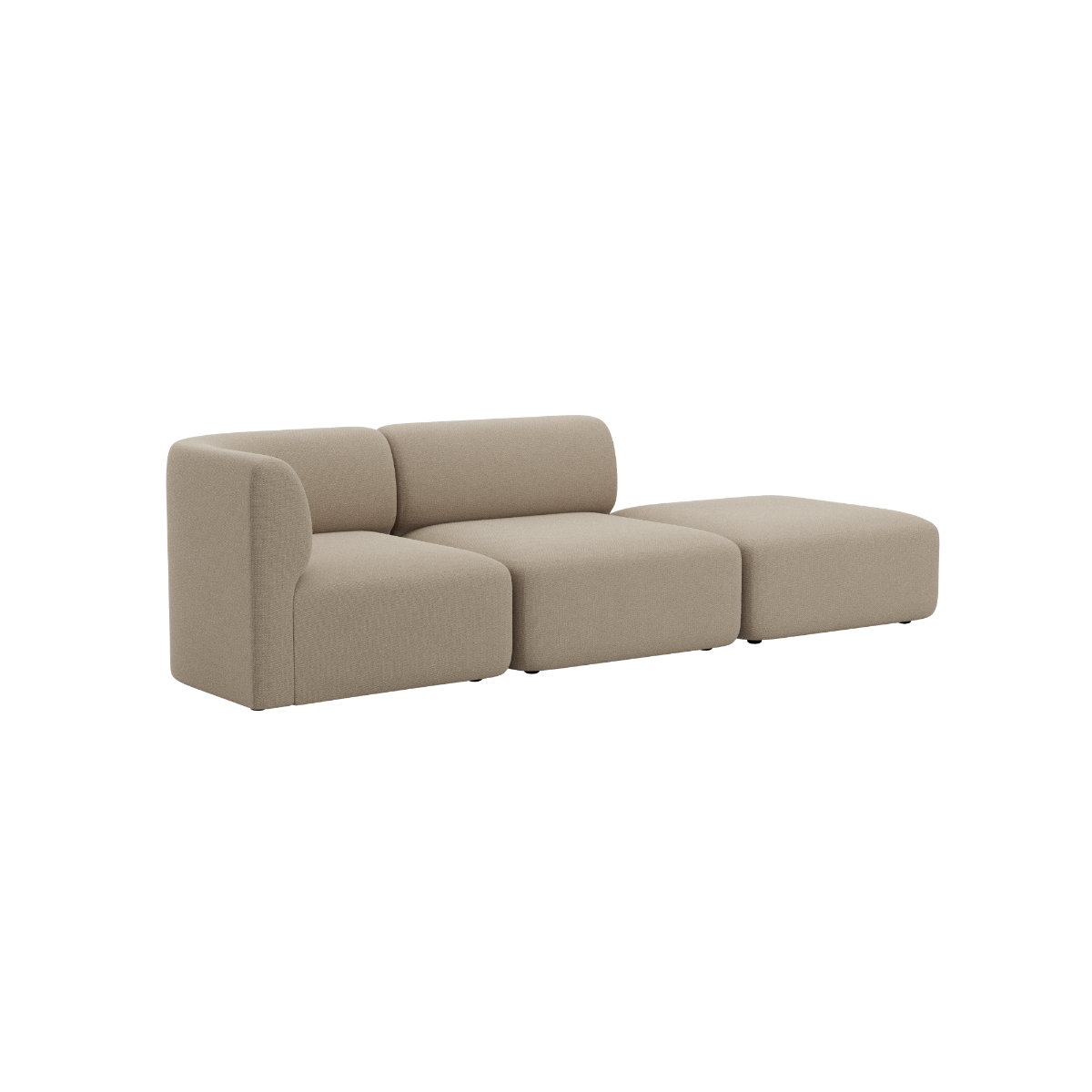 Beige two seater open end sofa with soft rounded cushions and a calm Scandinavian design by sackit