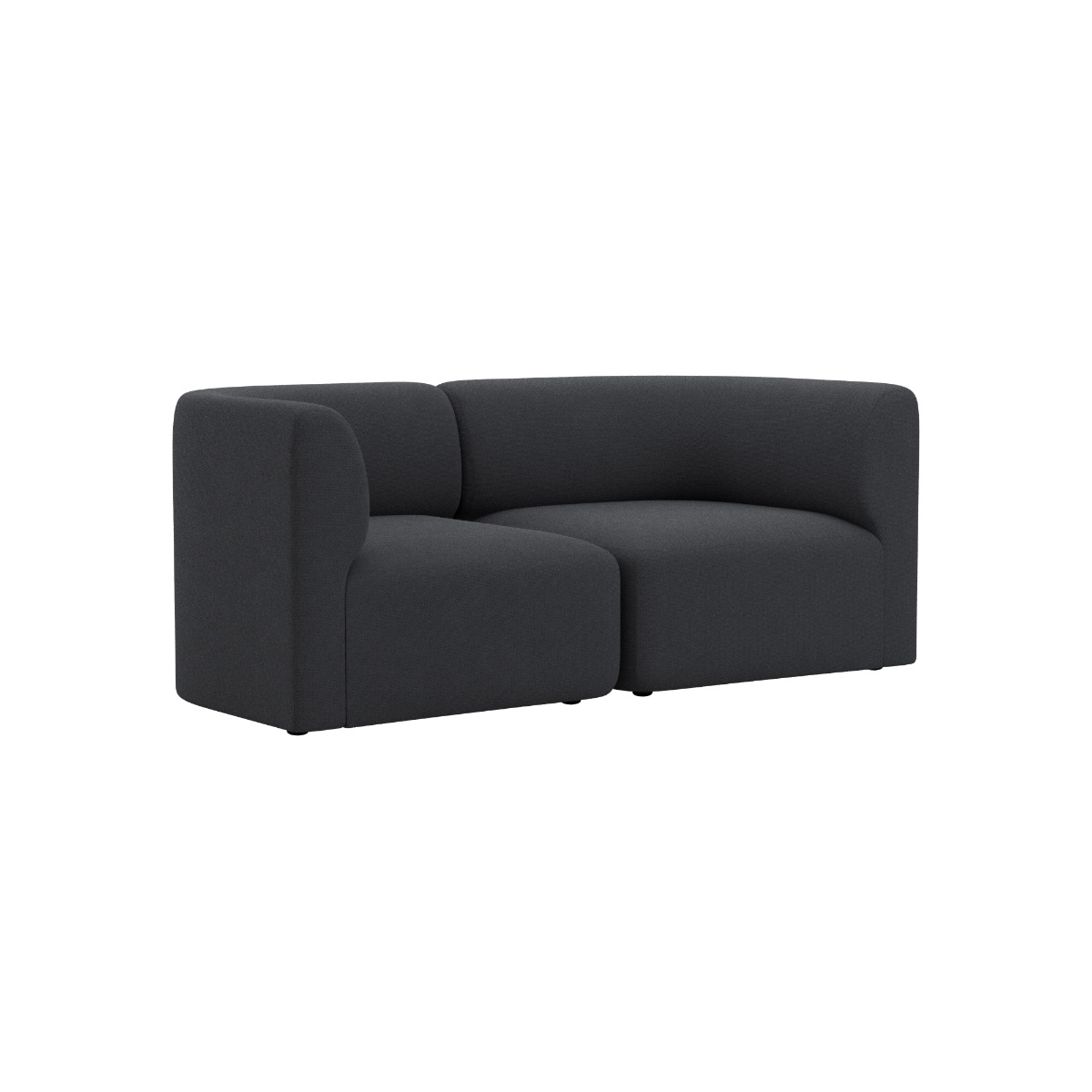 Black sackit Fjord two seater sofa with soft rounded lines deep cushions and a calm Scandinavian design for indoor living