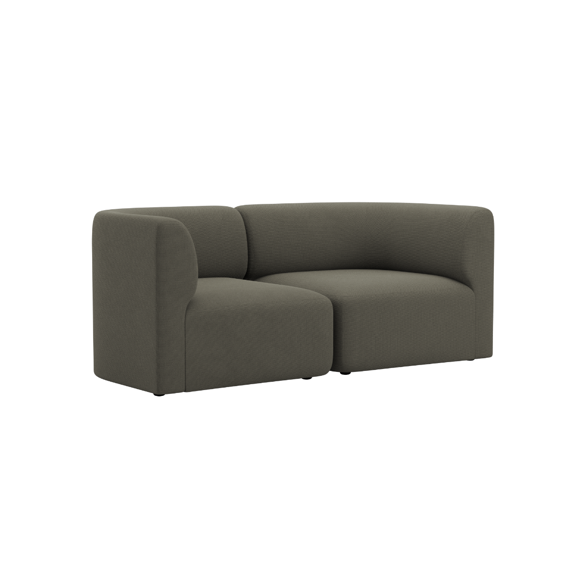 sackit Fjord two seater sofa in dark olive green with soft rounded lines and deep cushions on a black background for indoor Scandinavian living spaces