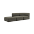 Dark gray sackit Fjord two seat sofa with an open end and soft rounded cushions on a plain background