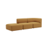sackit Fjord two seat sofa in warm tan upholstery with a soft rounded Scandinavian design and open end chaise shown on a clean background