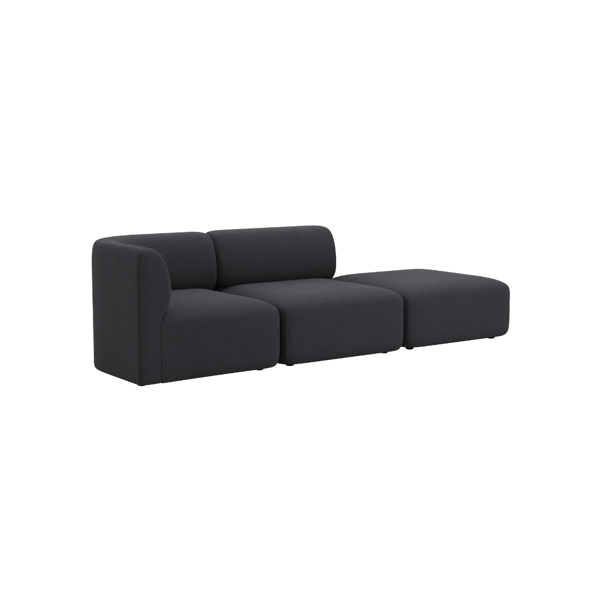 sackit Fjord two seat sofa with open end in dark fabric soft rounded lines and calm Scandinavian design for modern indoor living spaces