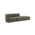 Olive green sackit Fjord two seat sofa with open end and soft rounded cushions in a calm Scandinavian design for modern indoor living