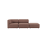 Brown two seat Fjord sofa with an open end and soft rounded cushions by sackit for Scandinavian interiors