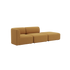 sackit Fjord two seater sofa in warm ochre upholstery with soft Scandinavian lines and an open end chaise for relaxed indoor seating