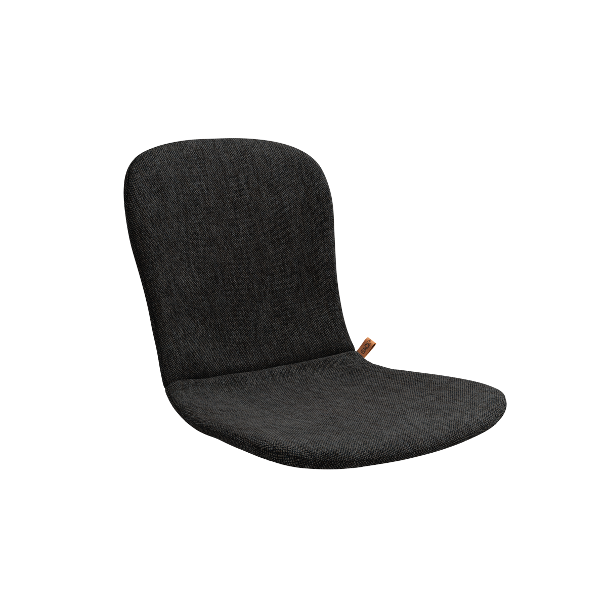 Black slipover cushion designed for Patio Chair no. One with non-slip backing and quick dry foam filling.