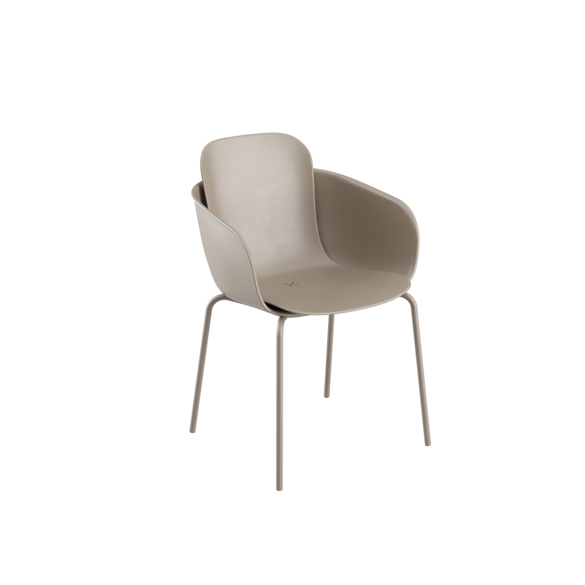 Taupe outdoor dining chair with recycled plastic shell and powder-coated steel frame.