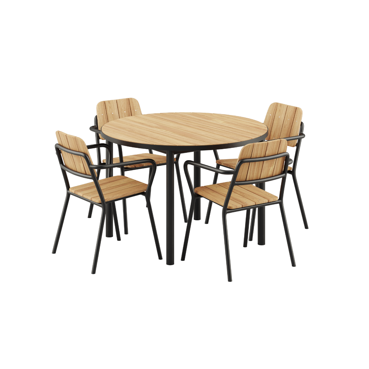 Noir Kirra Dining Table Ø110 with four matching Kirra Patio Chairs in outdoor setting
