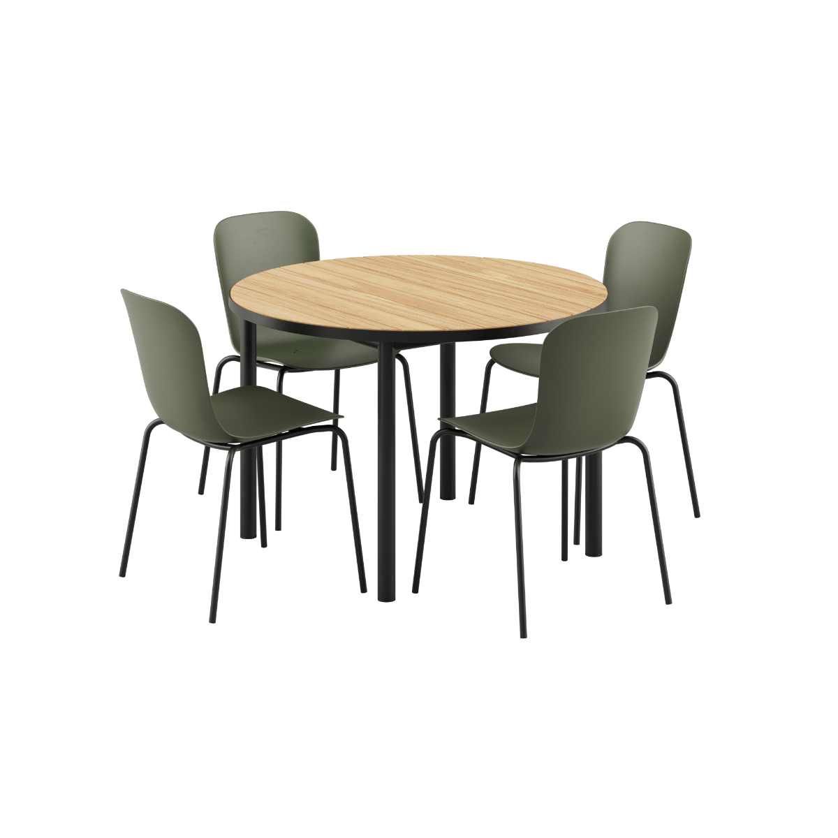 Kirra Dining Table Noir with four Olive and Noir Patio Chair No. One S1 set on white background