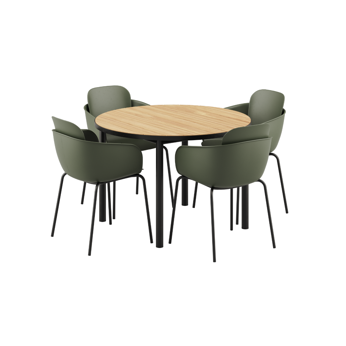 Kirra Dining Table Noir with four Patio Chair no. One S2 in olive and noir outdoors