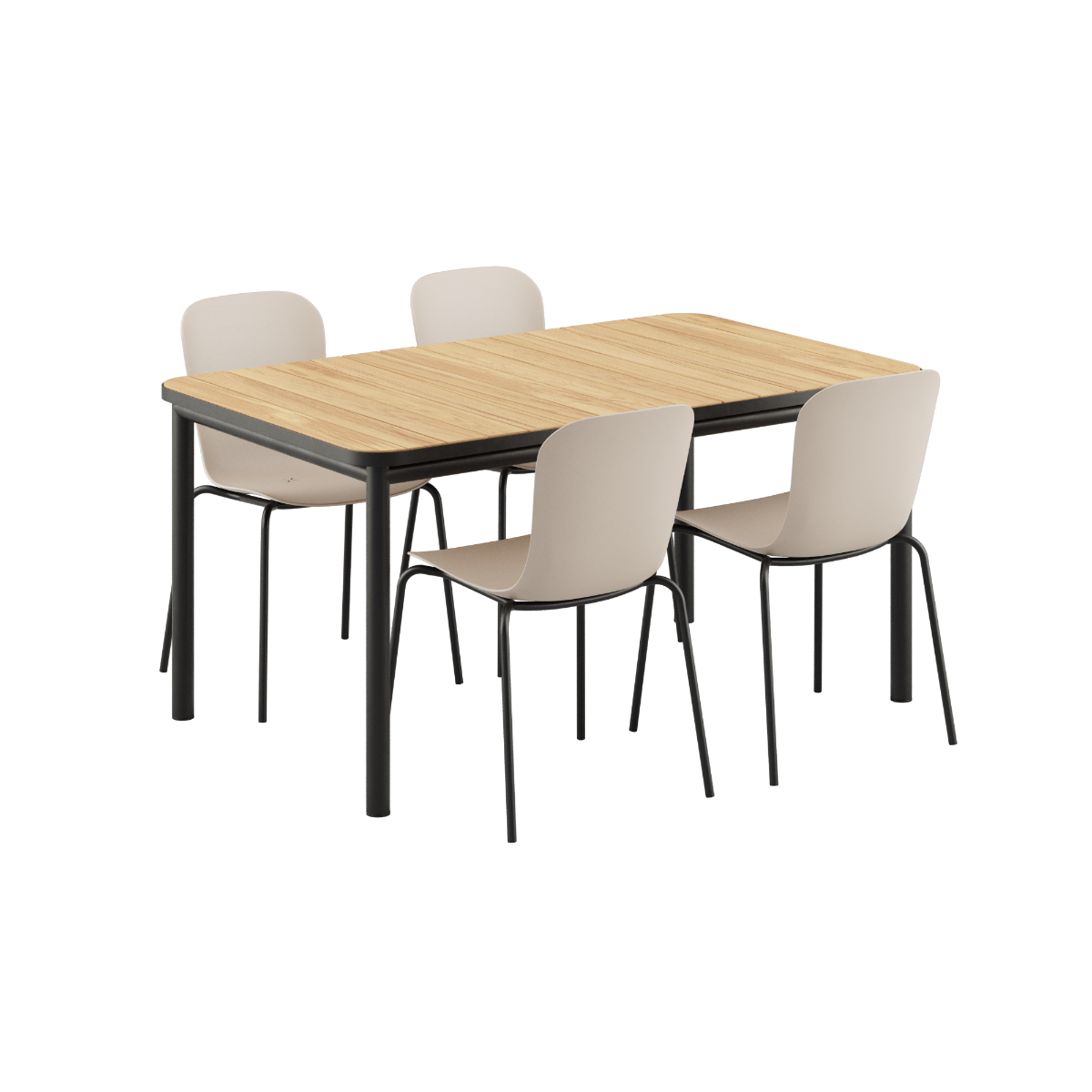Noir Kirra Dining Table 150x90 with four taupe Patio Chair no. One S1 chairs in outdoor setting