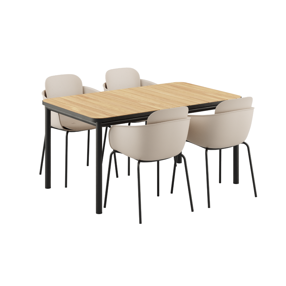 Noir Kirra Dining Table 150x90 with four Noir Patio Chair no. One S1 chairs in outdoor setting