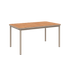 Kirra Dining Table 150x90 in taupe powder-coated aluminum with teak wood top, outdoor setting.