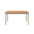 Kirra Dining Table 150x90 in taupe powder-coated aluminum with teak wood top, outdoor setting.
