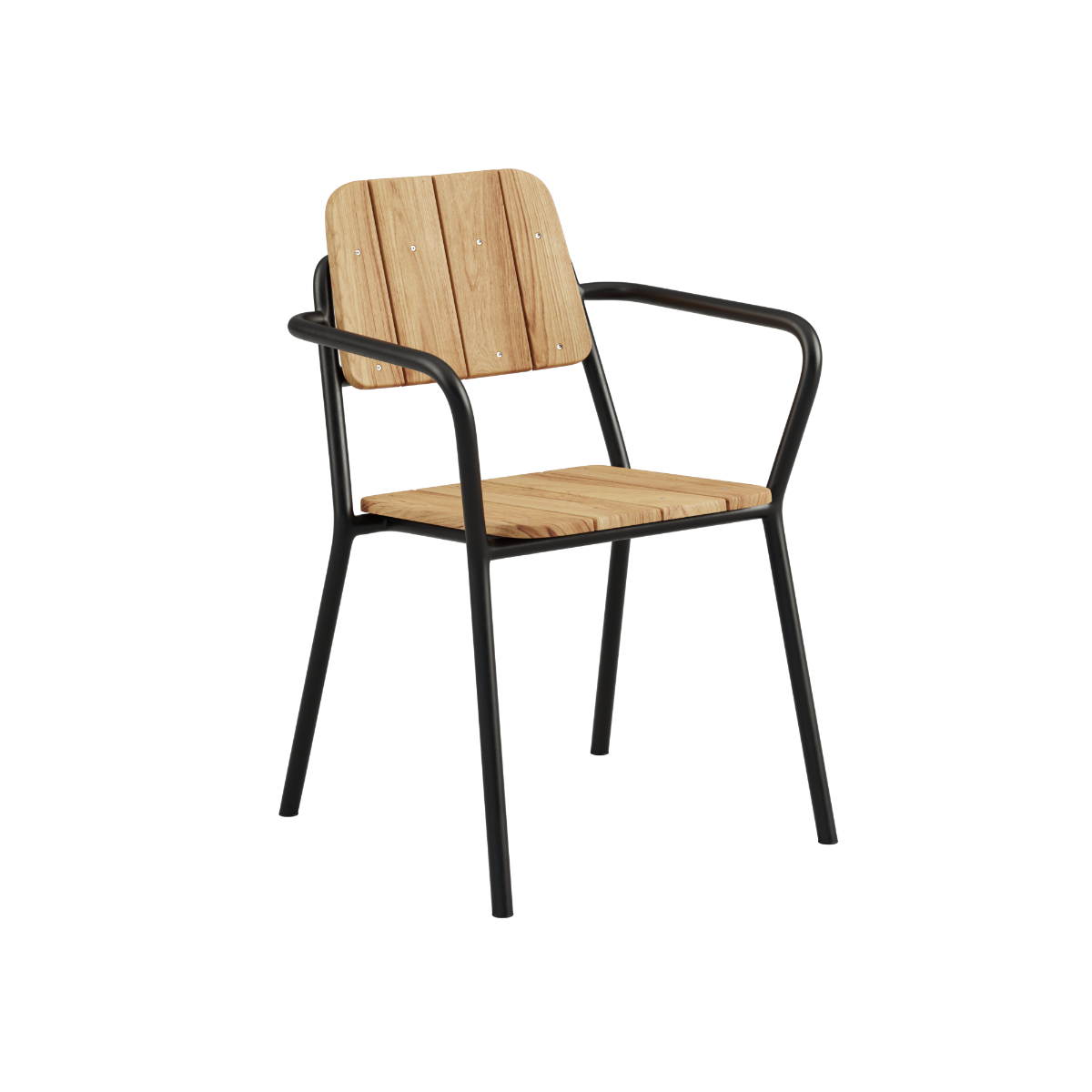 Noir Kirra Patio Chair with powder-coated aluminum frame and teak wood seat and armrests.