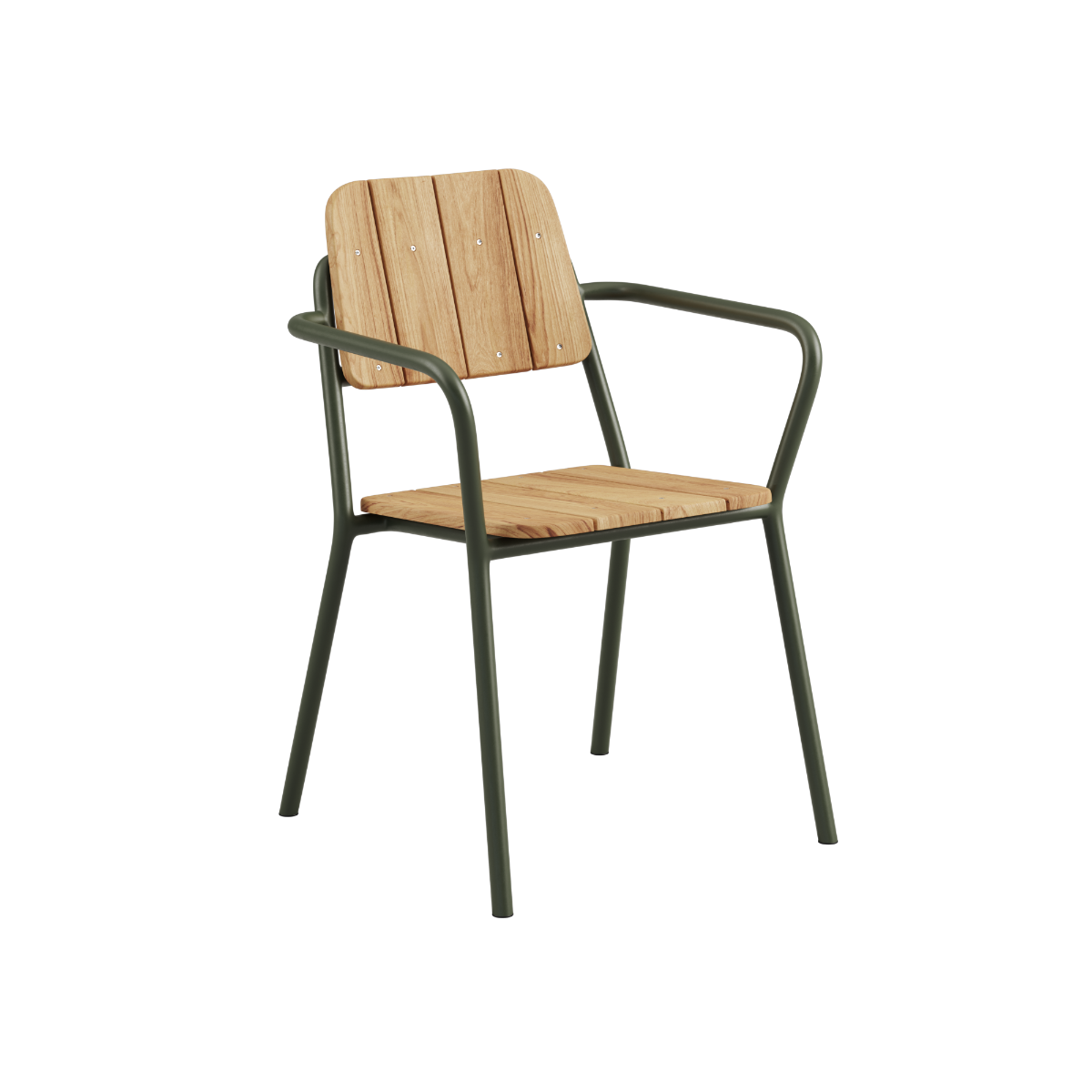 Noir Kirra Patio Chair with powder-coated aluminum frame and teak wood armrests.