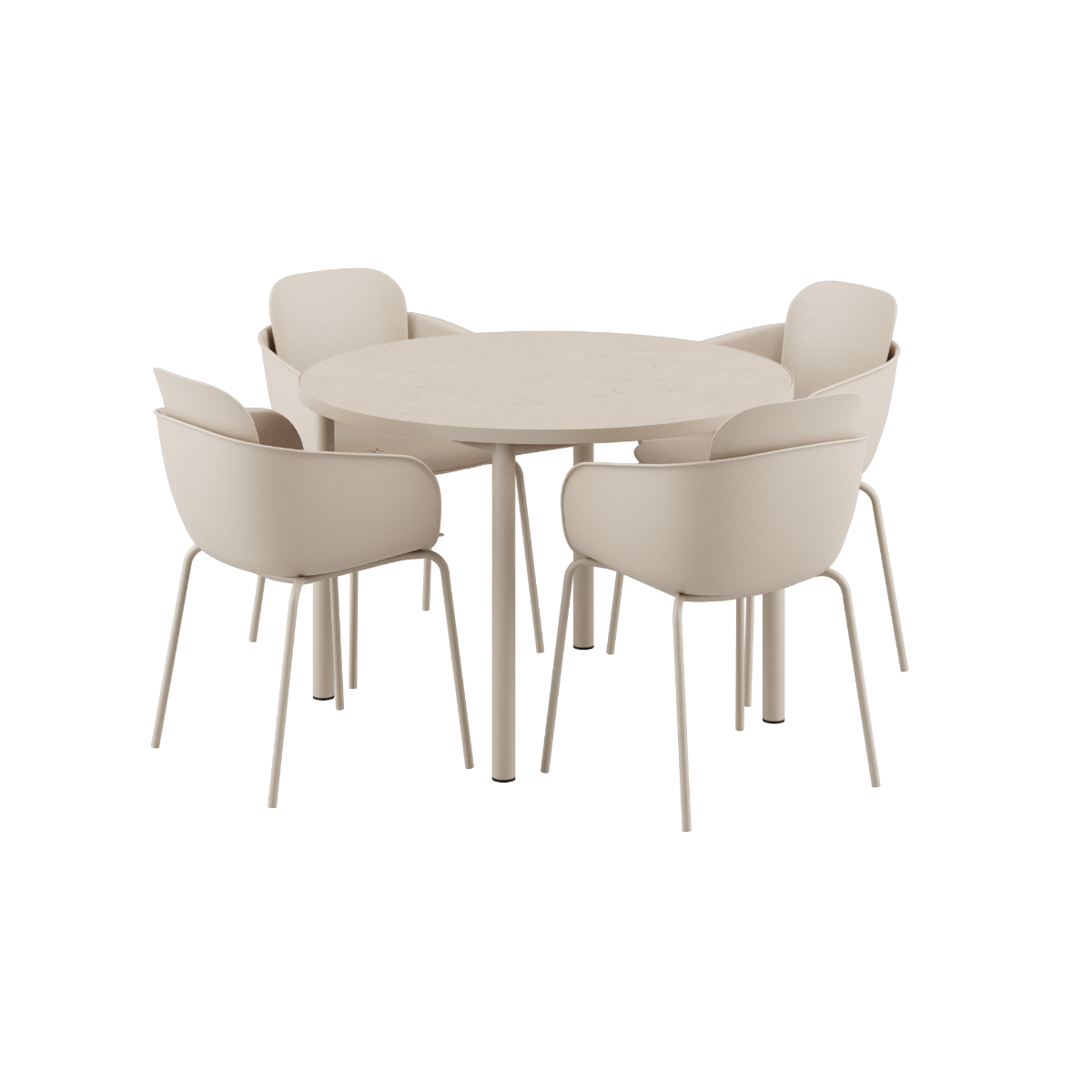 Round Kirra Dining Table with ceramic top and four taupe Patio Chair no. One S2 outdoor chairs