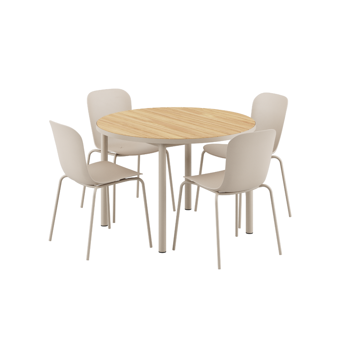 Kirra Dining Table taupe with four Patio Chair No. One S1 in matching taupe color outdoors