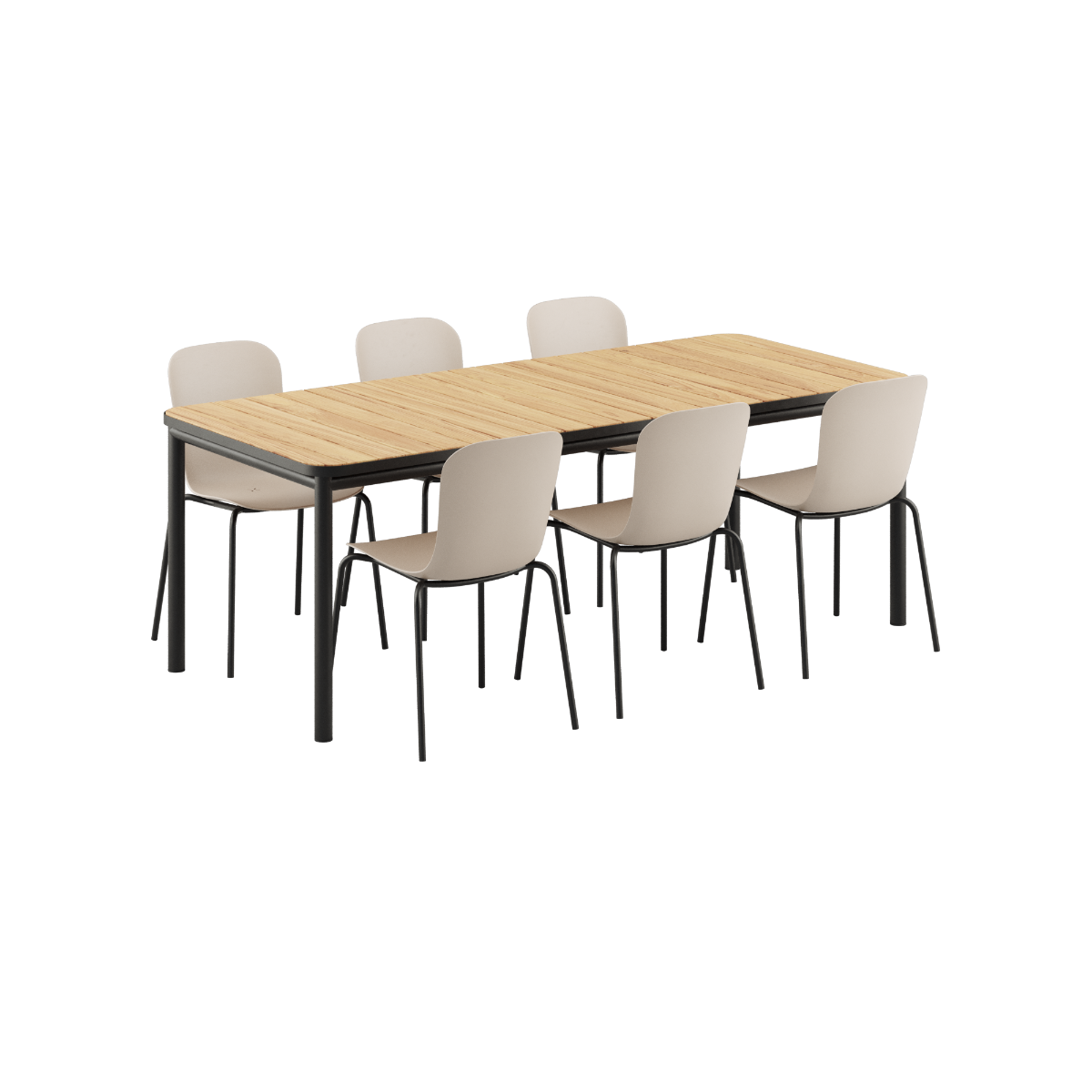 Kirra Dining Table 210x90 with six Taupe and Noir Patio Chair no. One S1 outdoor chairs