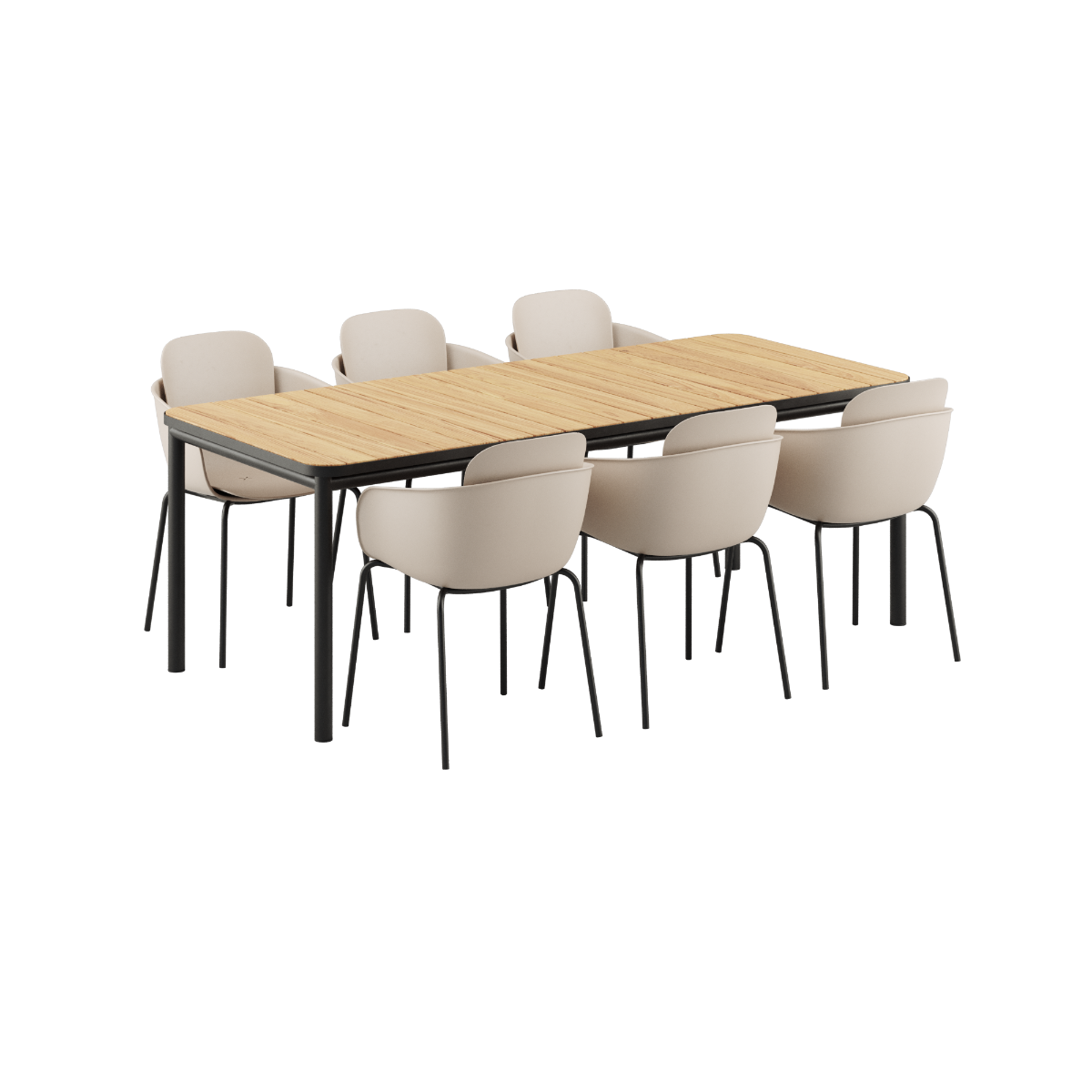 Kirra Dining Table with taupe and black Patio Chair no. One S2 set in outdoor setting