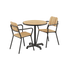 Noir Kirra Café Table with two matching Kirra Patio Chairs made of powder-coated aluminum and teak wood.