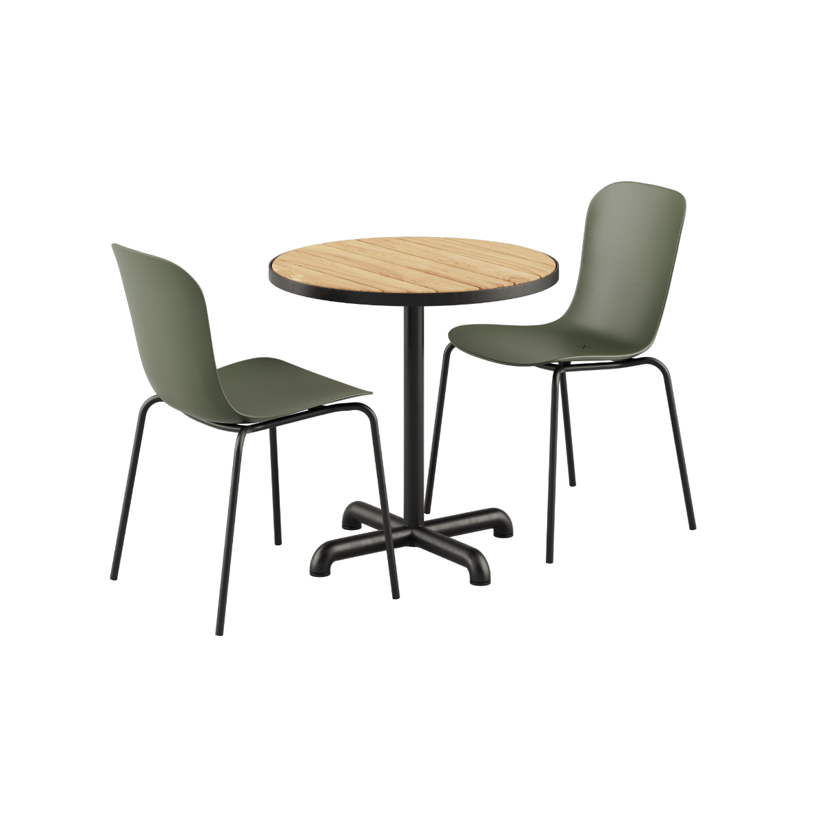 Kirra Café Table with two olive and noir Patio Chair no. One S1 outdoor dining set