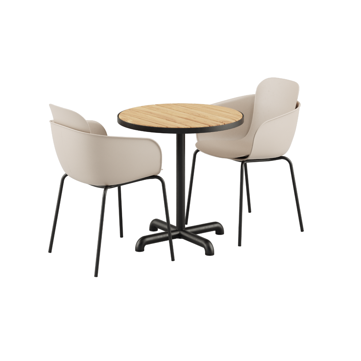 Kirra Café Table with two taupe and black Patio Chair no. One S2 outdoor dining set