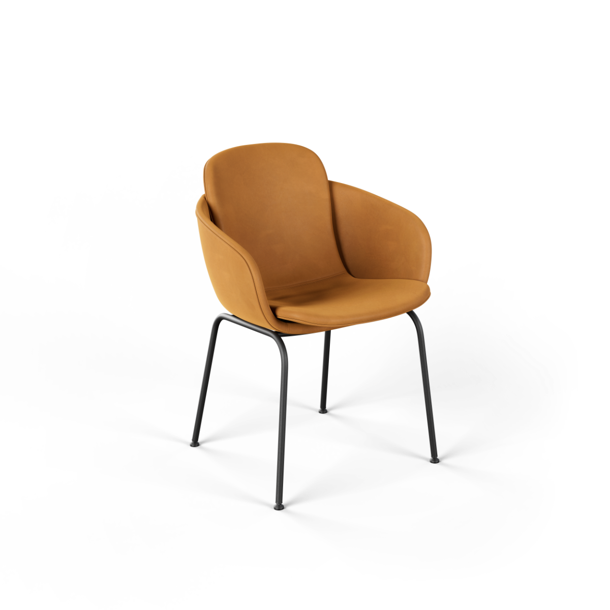 Chair no. One S2 in Luna Sandstone leather with double shell design and powder-coated steel frame.