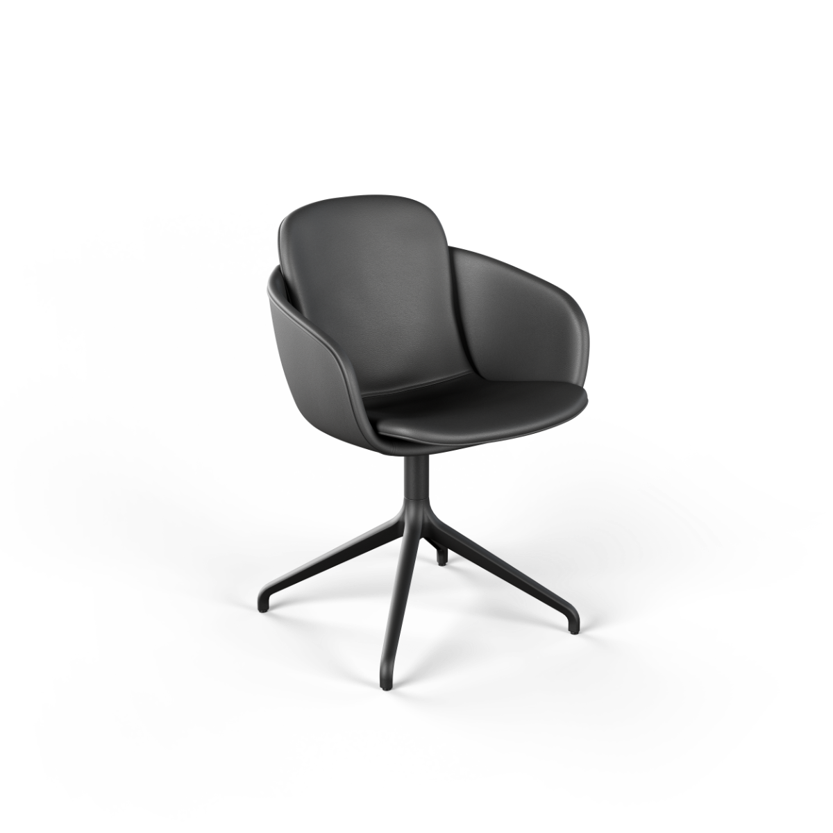Terra Black Chair no. One S2 dining chair with black leather upholstery and black swivel base