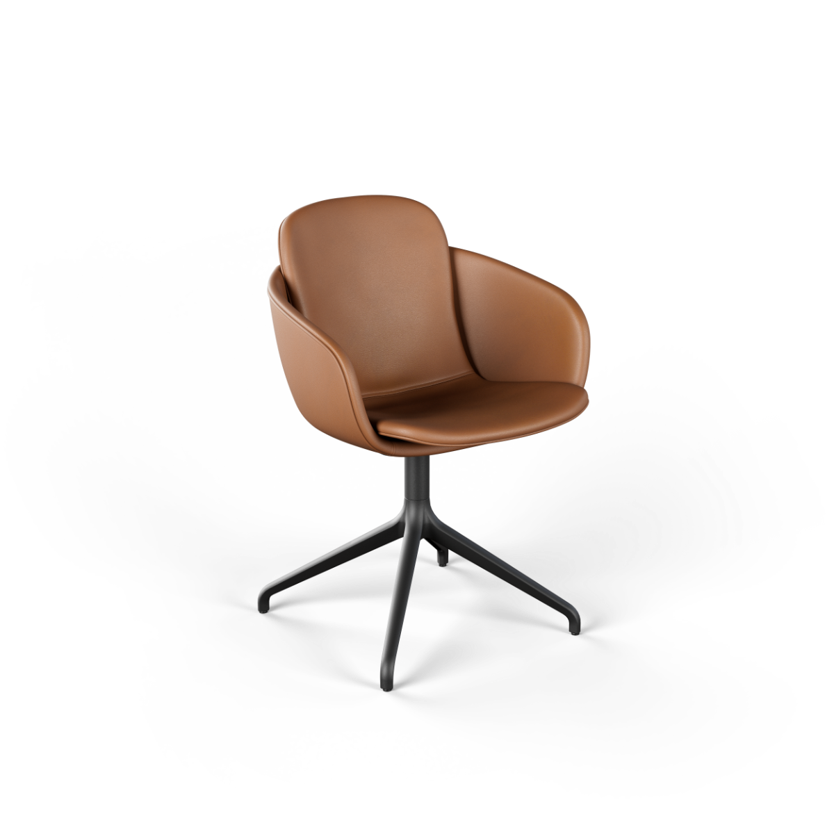 Chair no. One S2 in Terra Safari leather with a black swivel base, designed for indoor dining.