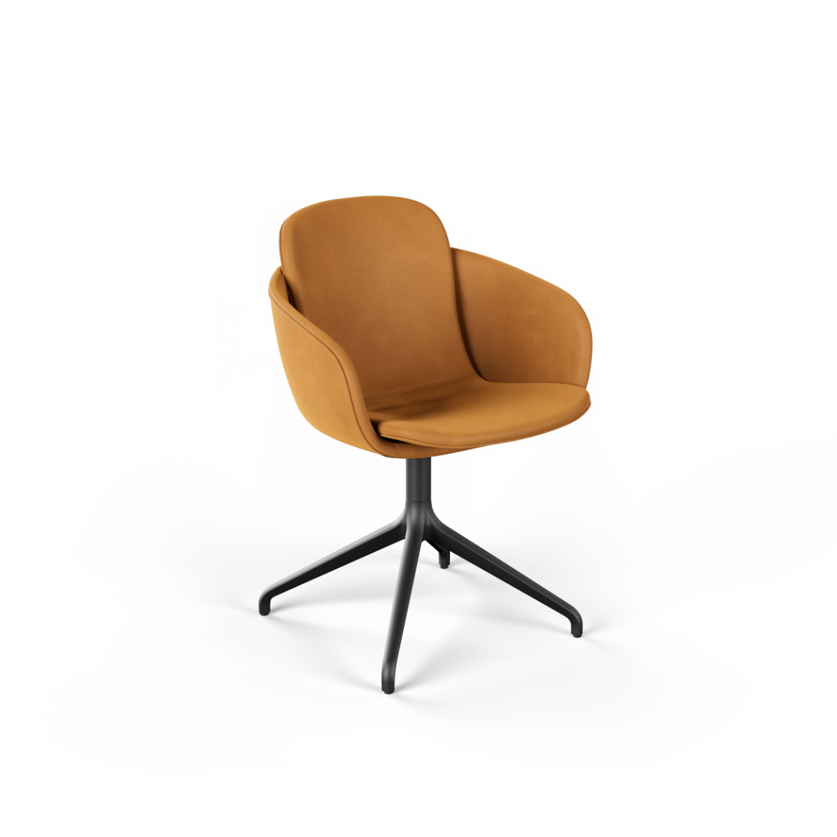 Chair no. One S2 in Luna Sandstone with a swivel base and leather upholstery.