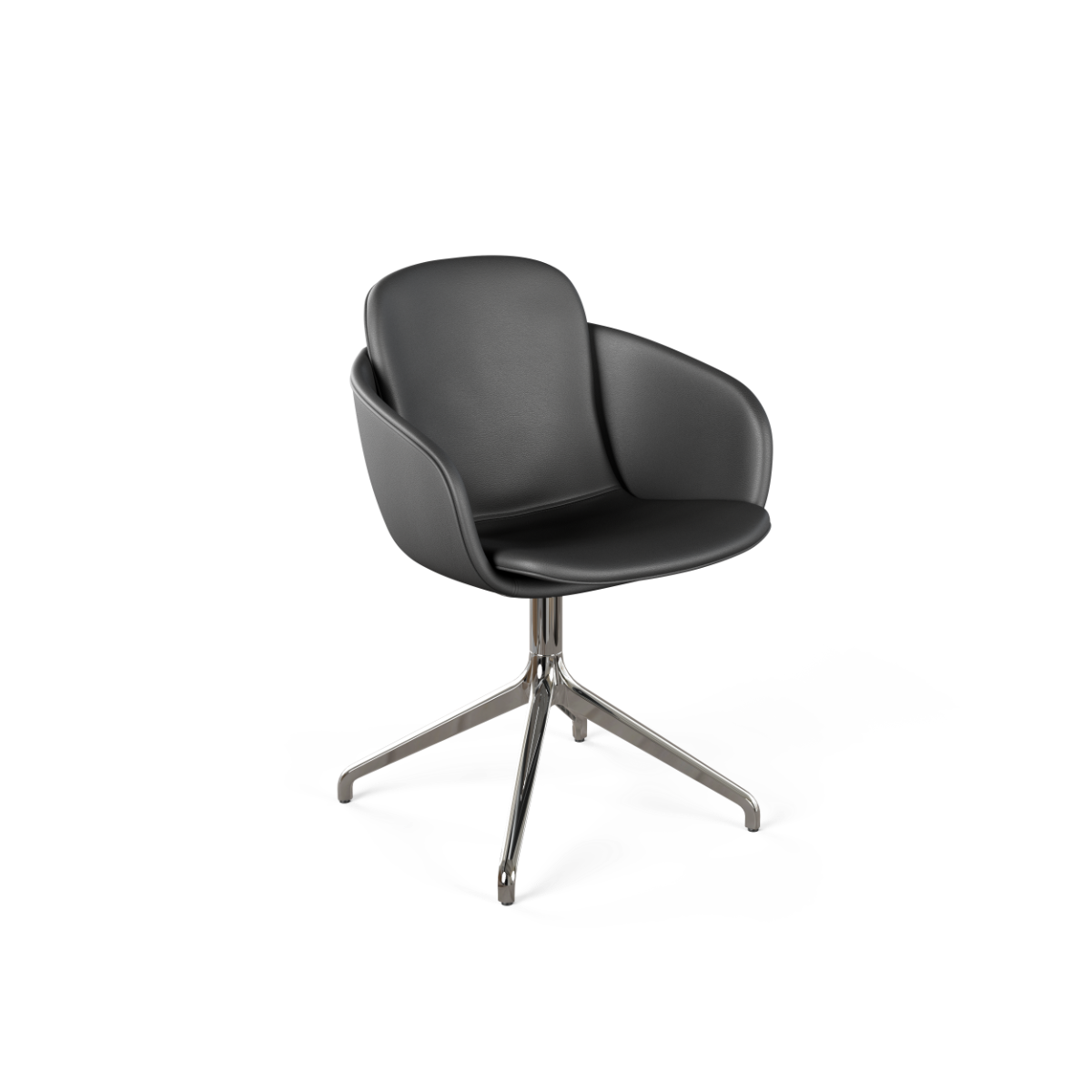 Terra Black Chair no. One S2 Polished Swivel dining chair with polished aluminum base and leather seat