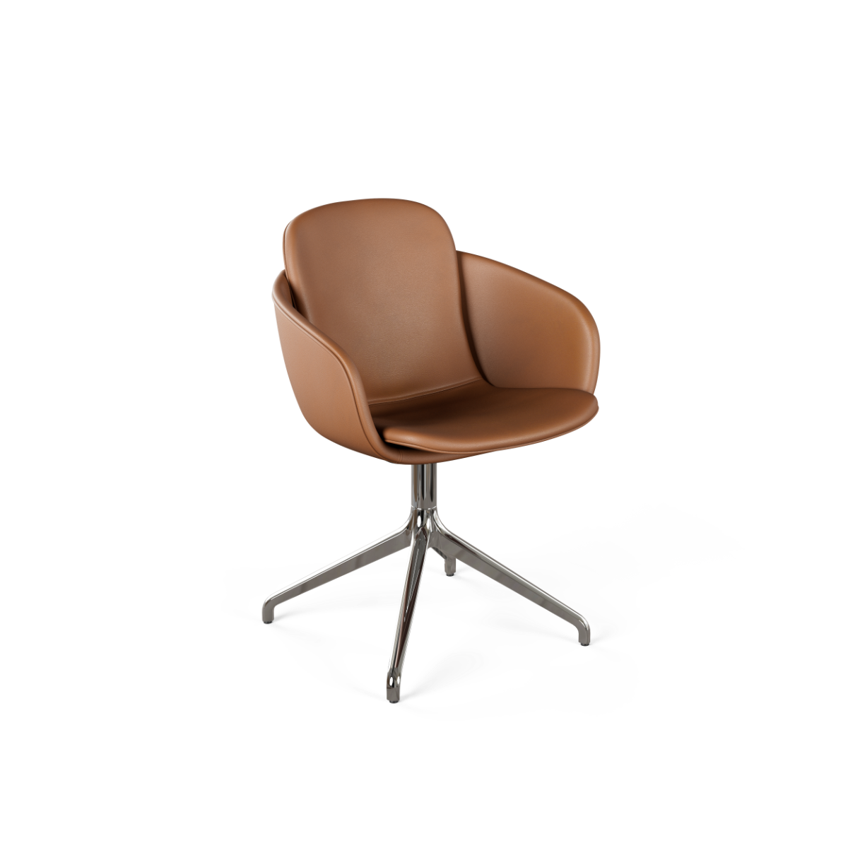 Chair no. One S2 Polished Swivel in Terra Safari color with polished aluminum base and leather upholstery.