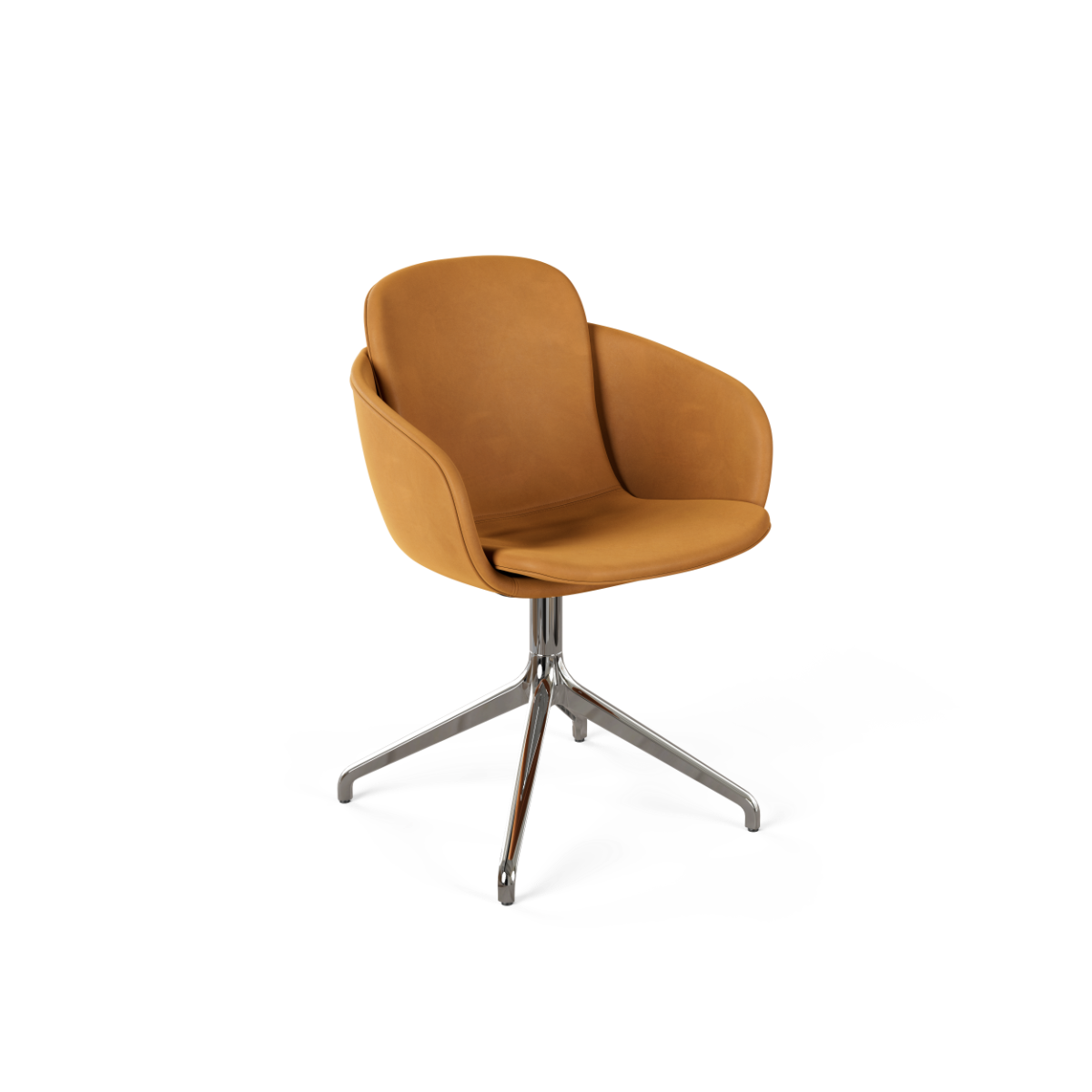 Chair no. One S2 in Luna Sandstone leather with polished swivel base, designed for indoor dining.