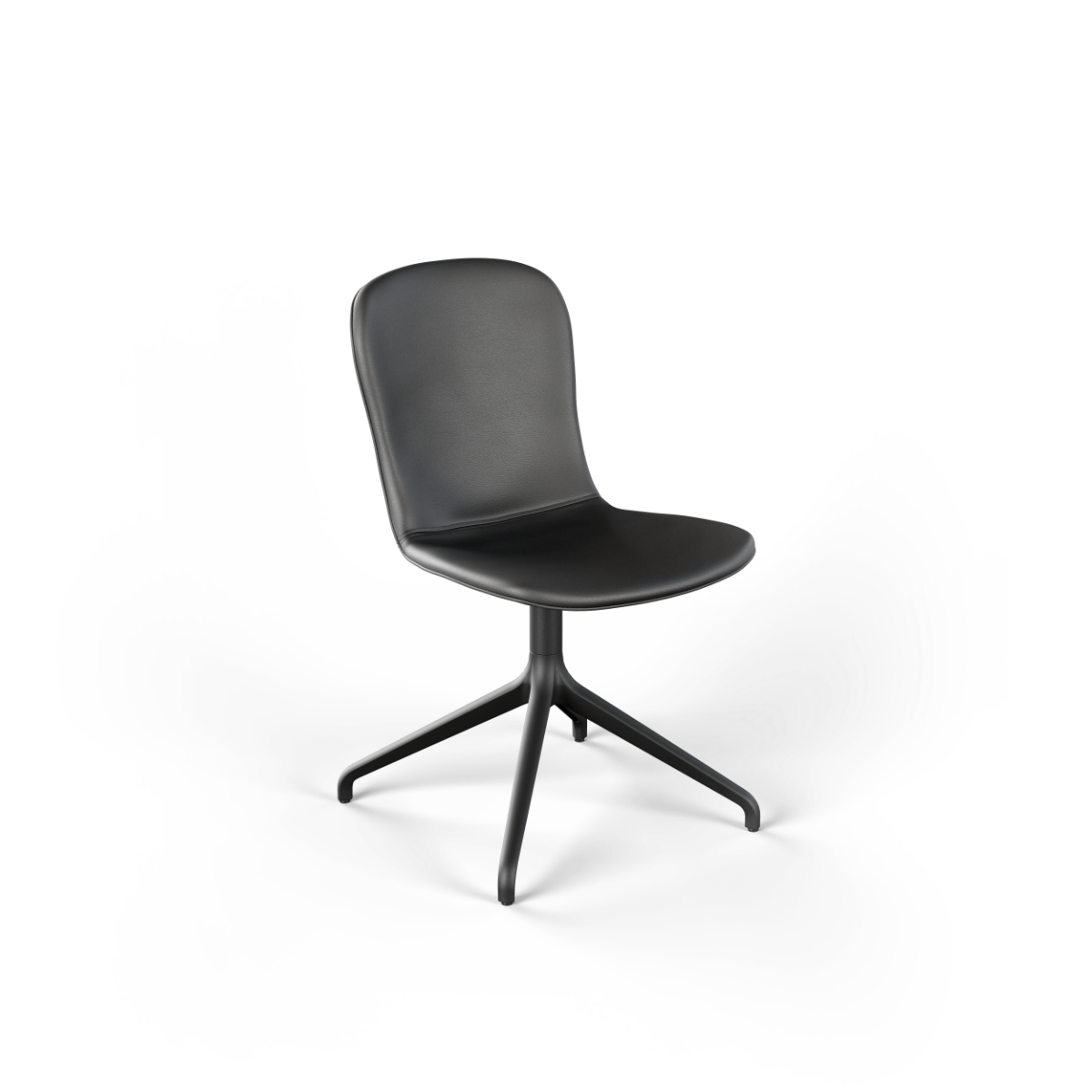 Terra Black Chair no. One S1 with cast aluminum swivel base and leather upholstery
