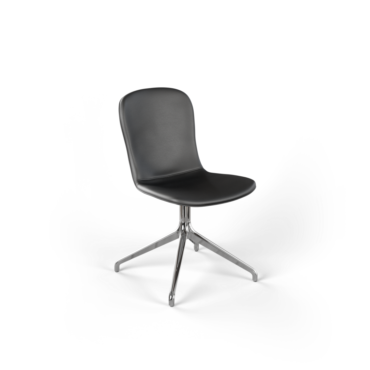 Terra Black Chair no. One S1 with polished swivel base and leather upholstery