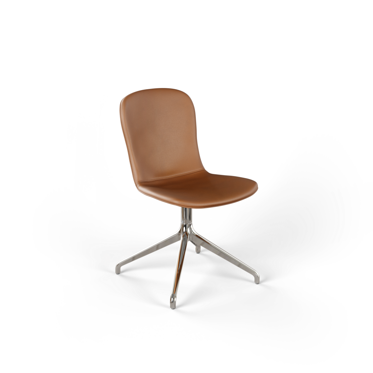 Chair no. One S1 dining chair in Terra Safari leather with polished aluminum swivel base, no return swivel.