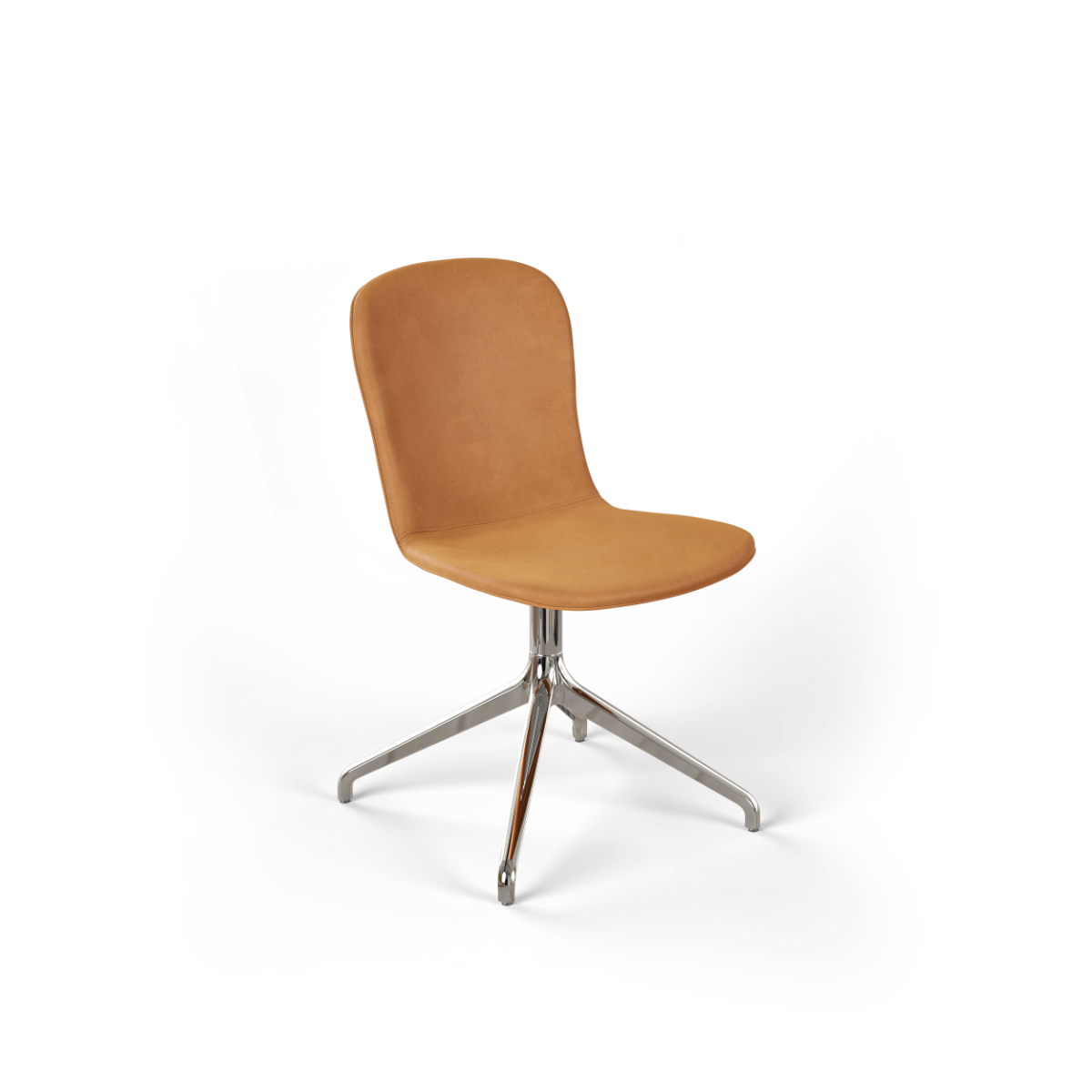 Chair no. One S1 Polished Swivel dining chair in Luna Sandstone leather with polished aluminum base, no return swivel.