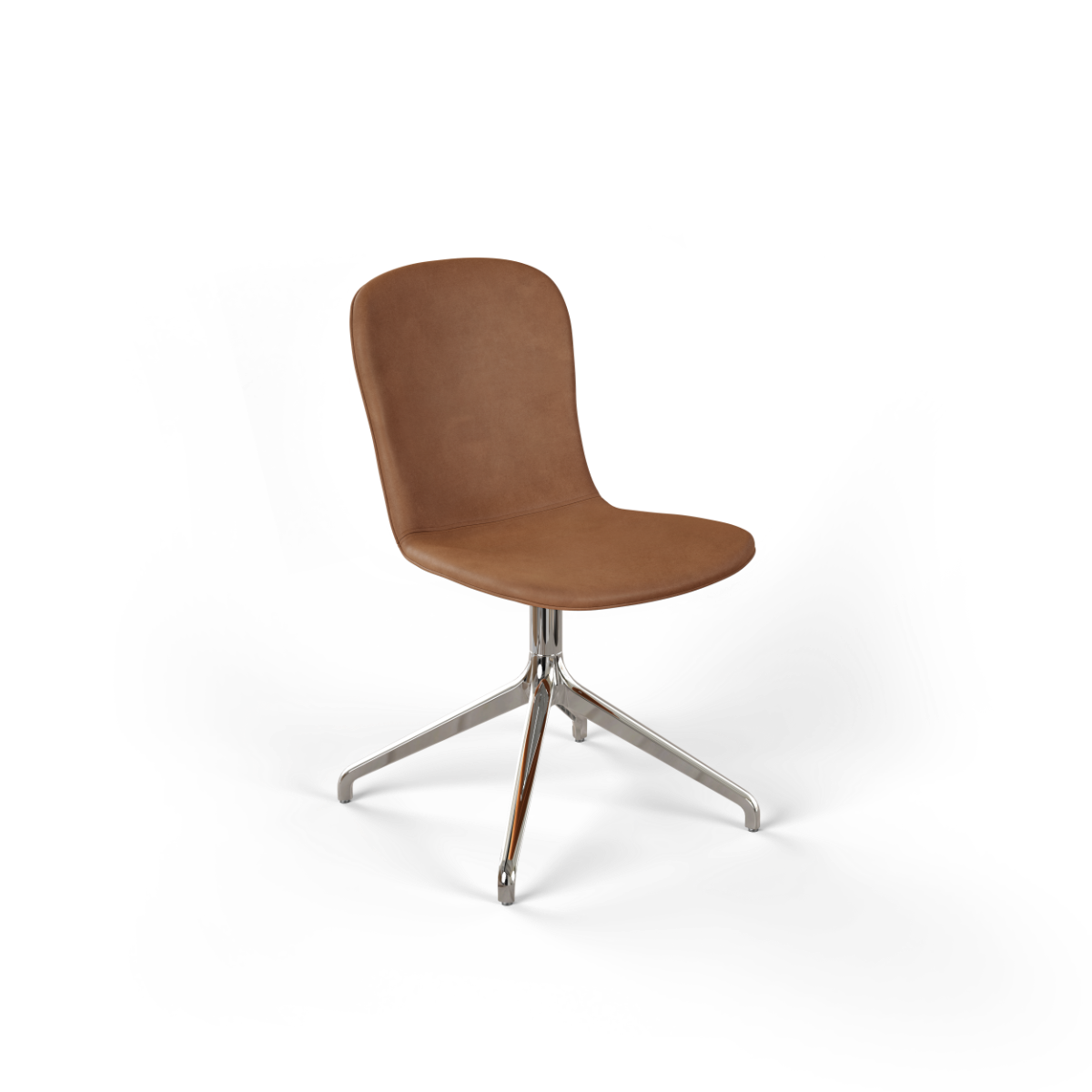 Chair no. One S1 with Luna Walnut leather upholstery and polished swivel base without return swivel