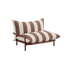 Striped outdoor lounge sofa in brown and cream with a deep seat and slim metal frame from sackit designed in Denmark for relaxed Nordic living