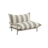 Striped Mollis outdoor lounge chair by sackit with a supportive backrest and slim metal frame in soft grey and cream tones